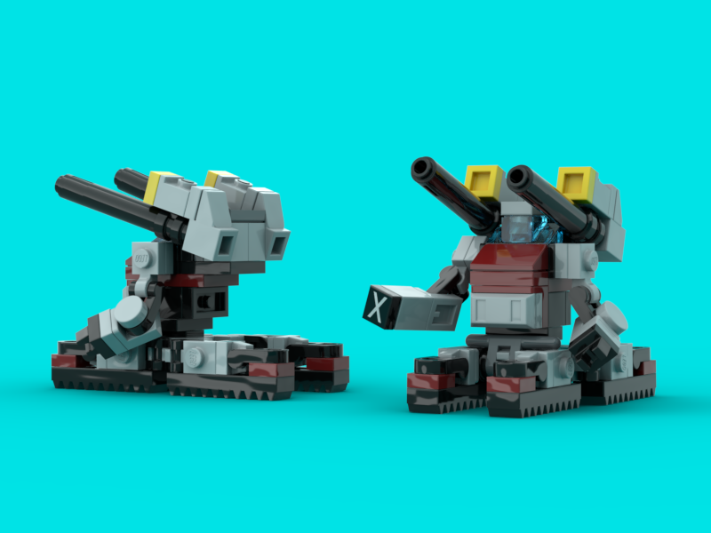 Returnethtobase's tweet photo. HT-01SPA Ruschia Quad Tank, purpose built conversion kit for damaged or surplus Ruschia to fill a specialized artillery role. Inspired by Starcraft siege tanks and Mobile Suit Gundam's Guntank. #LEGO #mfz #mf0 #Mecha https://t.co/XOARkRVcQk