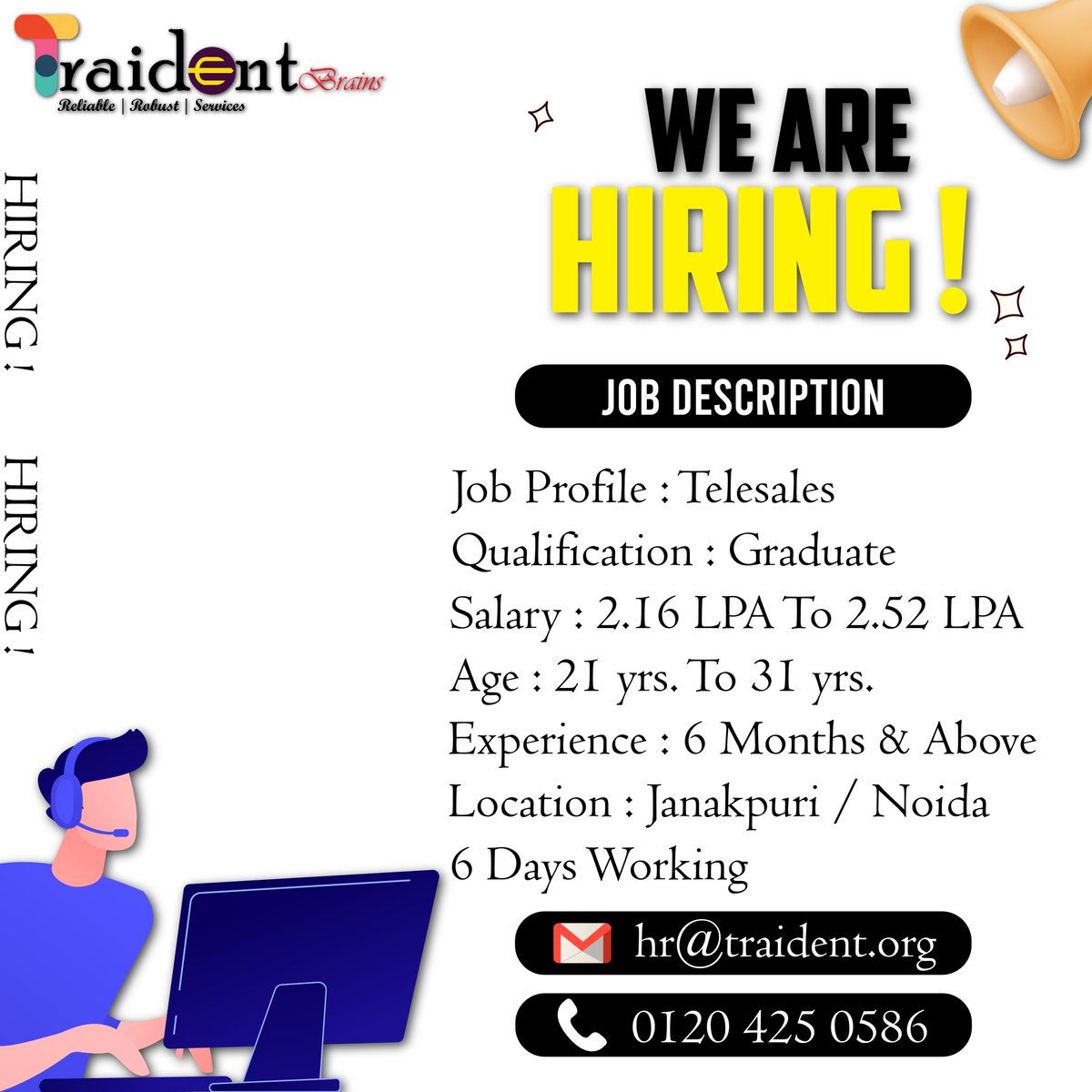 We Are Hiring!
Telesales.
#hiring #hiringimmediately #hiringalerts #hiringnow 
#jobforyou #jobforfreshers #jobalerts #job2023 #job #telesales #telesalesjobs #telesalesexecutive