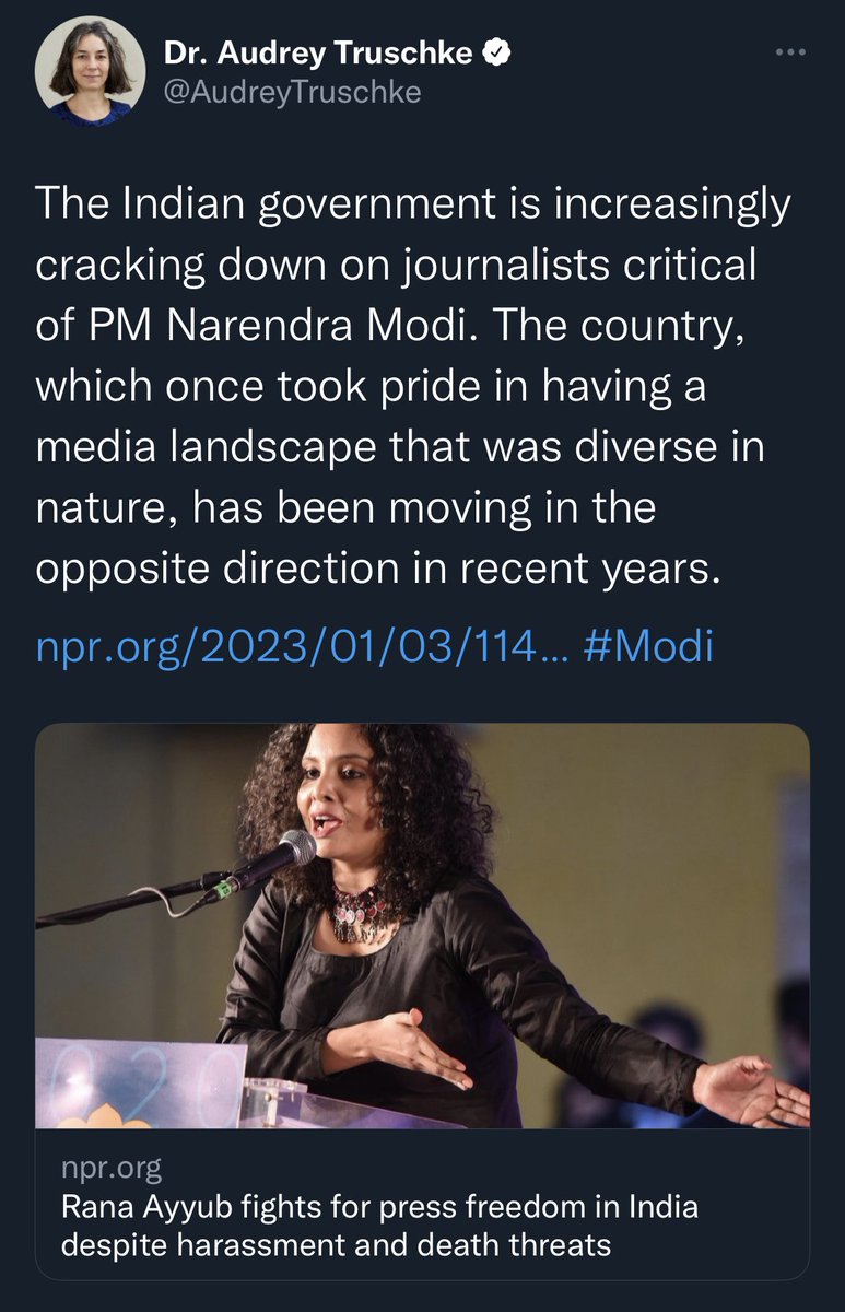 thePatr20724836's tweet image. Audrey got one thing right-the media “journalists” that used to get freebies in Congress government and travel all around the world on tax payer money no longer get those benefits and that irked anti-Indian elements. 

India is indeed moving in opposite direction with Modi.