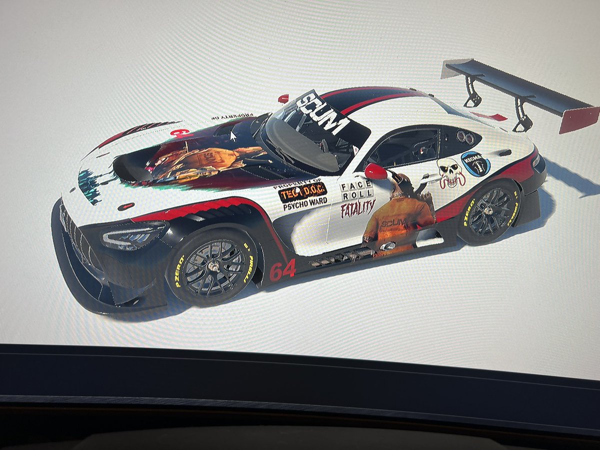 Sapper_17's tweet image. The paint has finally dried on the newest SCUM car design for the Mercedes GT3 that I will be running the Daytona 24HR in. Race starts at 11am eastern standard time. We will have 4 total drivers on the car for the 24 hours each doing 6 hours the stream will be for the whole race