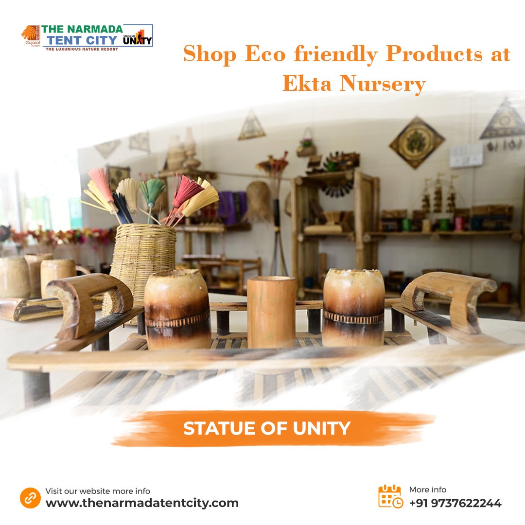 #EktaNursery is a tourist destination to spread awareness about eco-friendly products. Tourists experience making #BambooCrafts, ArecaLeafUtensils, #OrganicPots live & purchase them.
#thenarmadatentcity #ektanursery #statueofunity #organicpots #bamboocrafts #ecofriendlyproducts