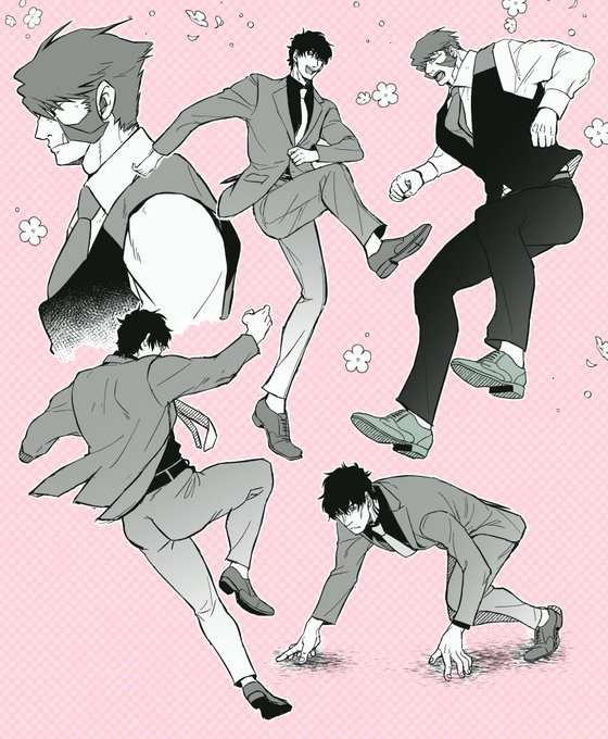 絵練飛んだり跳ねたりしている上司たち 