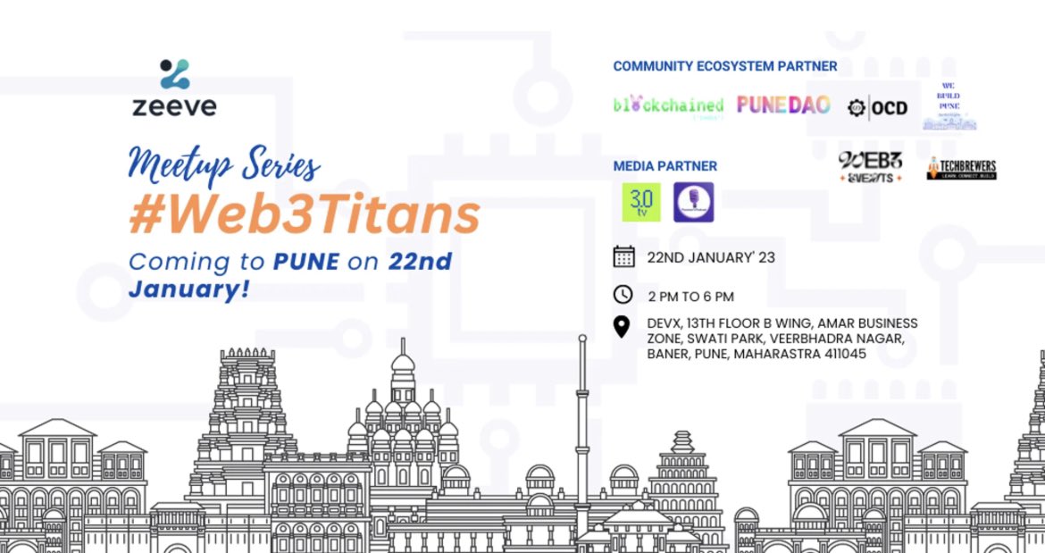 We are excited to announce that we are participating in <a href="/0xZeeve/">Zeeve</a> meetup series #Web3Titans Pune, as a guest speaker.

We will be sharing our insights, experience and knowledge with our attendees.