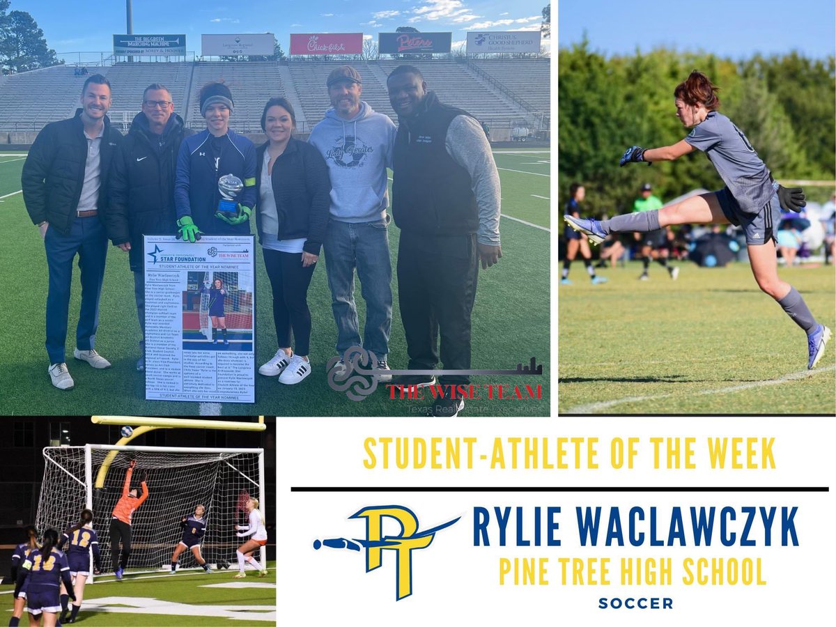 RWaclawczyk's tweet photo. Thank you Longview Orthopedic Star Foundation for Student-Athlete of the week as well as the honor of being student-athlete of the year nominee. I’m so blessed and grateful for this achievement! Thank you and go Pine Tree!!💙💛⚽️ https://t.co/QOtnTd2Qmr
