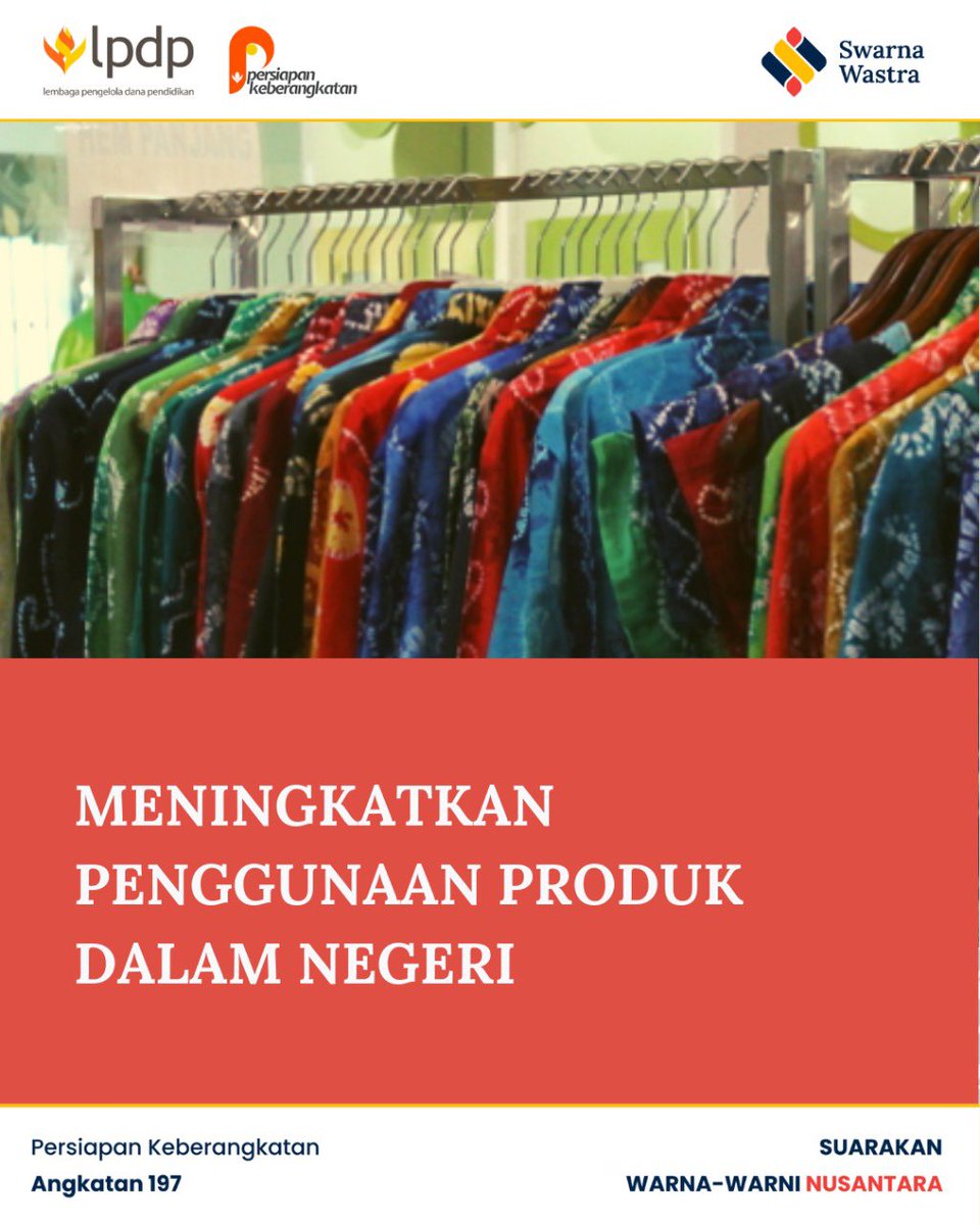 faizalldj's tweet photo. Halo Sobat Wastra!

Bagi yang masih sering menggunakan produk impor, mulai sekarang yuk kita lebih sering menggunakan produk dalam negeri!

@LPDP_RI 
#10penangananisusosial
#diriuntuknegeri
#pk197
#SwarnaWastra
#akupastimengabdi
#sdmunggulindonesiamaju https://t.co/KHVHPfvHai