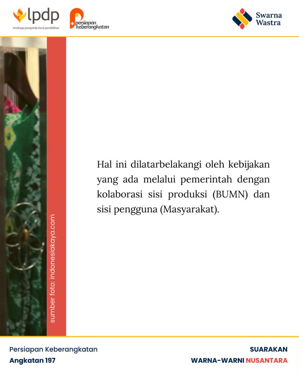 faizalldj's tweet photo. Halo Sobat Wastra!

Bagi yang masih sering menggunakan produk impor, mulai sekarang yuk kita lebih sering menggunakan produk dalam negeri!

@LPDP_RI 
#10penangananisusosial
#diriuntuknegeri
#pk197
#SwarnaWastra
#akupastimengabdi
#sdmunggulindonesiamaju https://t.co/KHVHPfvHai