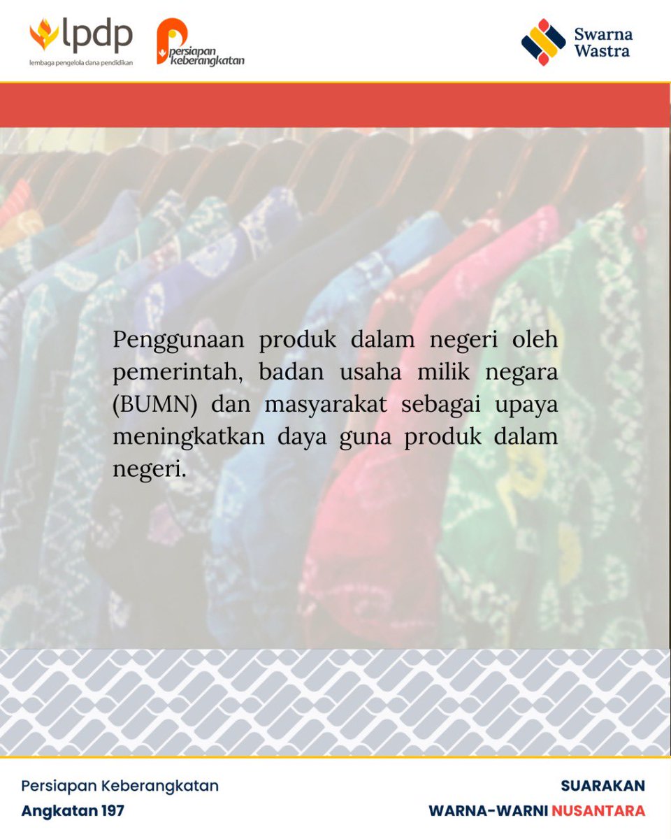 faizalldj's tweet photo. Halo Sobat Wastra!

Bagi yang masih sering menggunakan produk impor, mulai sekarang yuk kita lebih sering menggunakan produk dalam negeri!

@LPDP_RI 
#10penangananisusosial
#diriuntuknegeri
#pk197
#SwarnaWastra
#akupastimengabdi
#sdmunggulindonesiamaju https://t.co/KHVHPfvHai