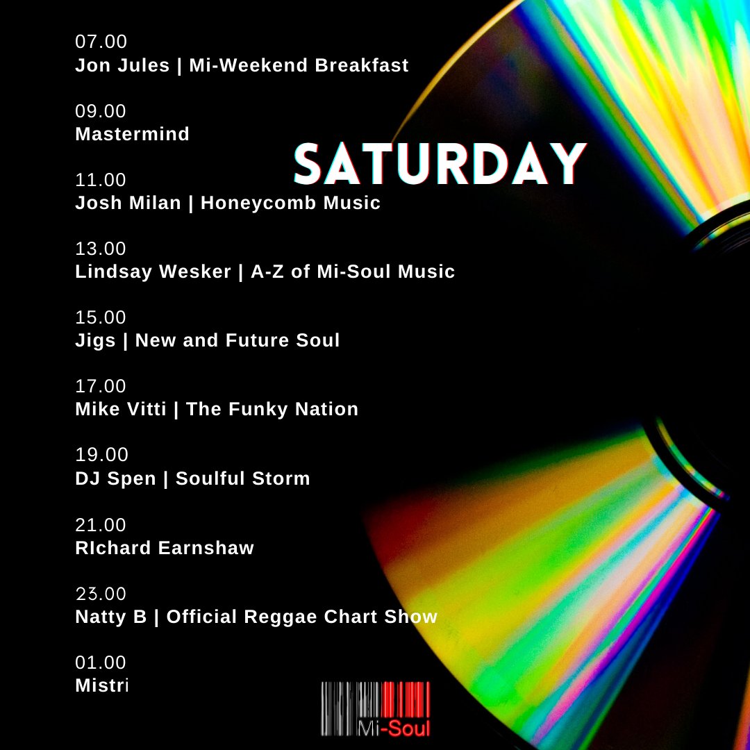 Saturdays on Mi-Soul 🔉

<a href="/therealjonjules/">Jon Jules</a> 
<a href="/Mastermind_UK_/">Mastermind</a> 
<a href="/JMHoneycomb/">Josh Milan</a> 
<a href="/LindsayWesker/">LindsayWesker</a> 
<a href="/JigsDJ/">Jigs</a> 
<a href="/michaelvitti/">Mike Vitti</a> 
<a href="/originalDjSpen/">DJ Spen</a> 
<a href="/richardearnshaw/">Richard Earnshaw</a> 
<a href="/nattyb/">Natty B</a> 
<a href="/mistripaul/">PC MiSTRi</a> 

Listen live | mi-soul.com/radioplayer/
