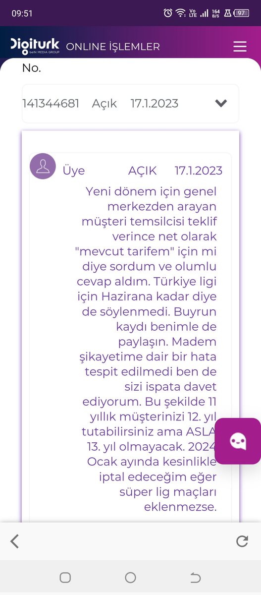 zttg1's tweet photo. @DigiturkDestek Günaydın Serpil. Bu yıl izlemediğim için iptal demiştim. Israr kıyamet teklif teklif üstüne. Hadi dedim bir sene daha. Seneye dolandırıcı olduğu için iptal diyeceğim ve asla vazgeçmeyeceğim. Ölü taklidi yapmaya devam. En fazla 1 yıl alırsınız sonrası yok. https://t.co/fvCTAlpwbr