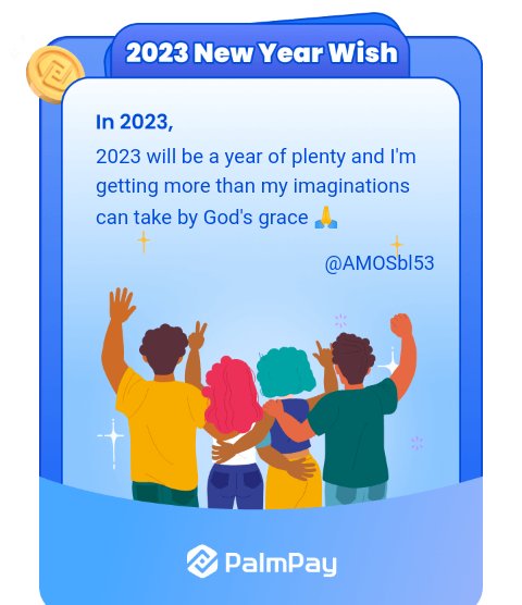 onobarayeamos's tweet photo. @palmpay_ng
My 2023 resolution: 

#YearOnPalmPay
#MoneyMatters https://t.co/s61C2A5dEF