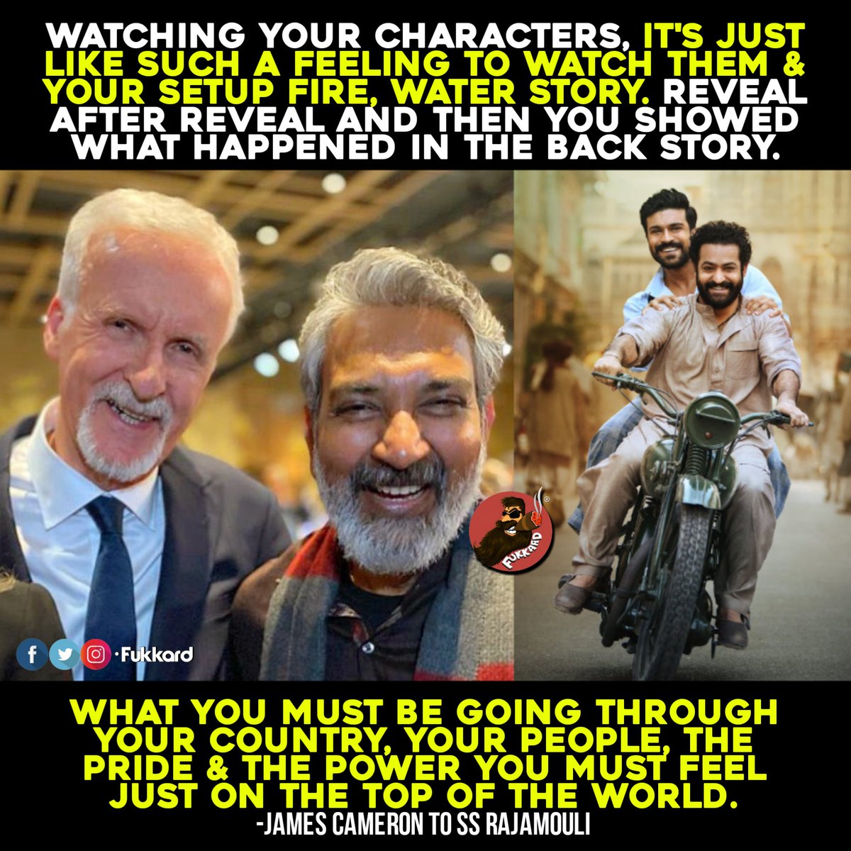 Fukkard's tweet photo. #JamesCameron Analysing #RRR
#SSRajamouli - The Pride Of India👑 https://t.co/OhpPyEMo1e