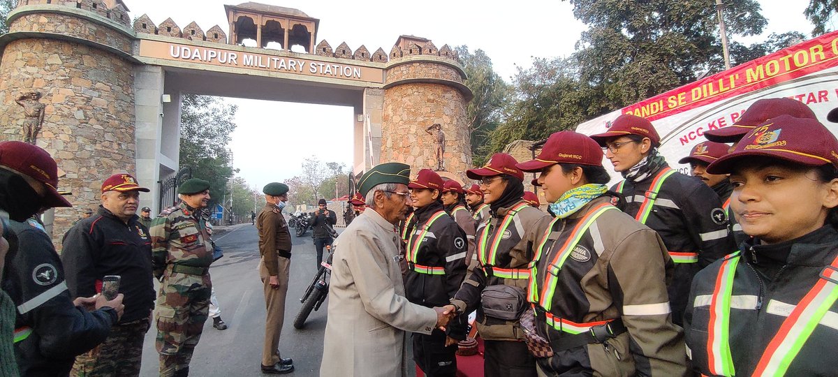 TejaniKartiki's tweet photo. #75yearsofNCC
 #NCCJawaMotorcyclerally  flagged-off by Gp Cdr NCC Udaipur,71 War veteran,Hav/TA Retd Durga Shankar Paliwal sir ,VrC and Hony Lt Prem Shankar Shreemali of NCC Gp udaipur.
@ArvindKapoorTYG 
@NCC_Dte_Gujarat 
@NCCDteRajasthan 
@HQ_DG_NCC 
@DefencePRO_Guj https://t.co/kkMZjrf9sO