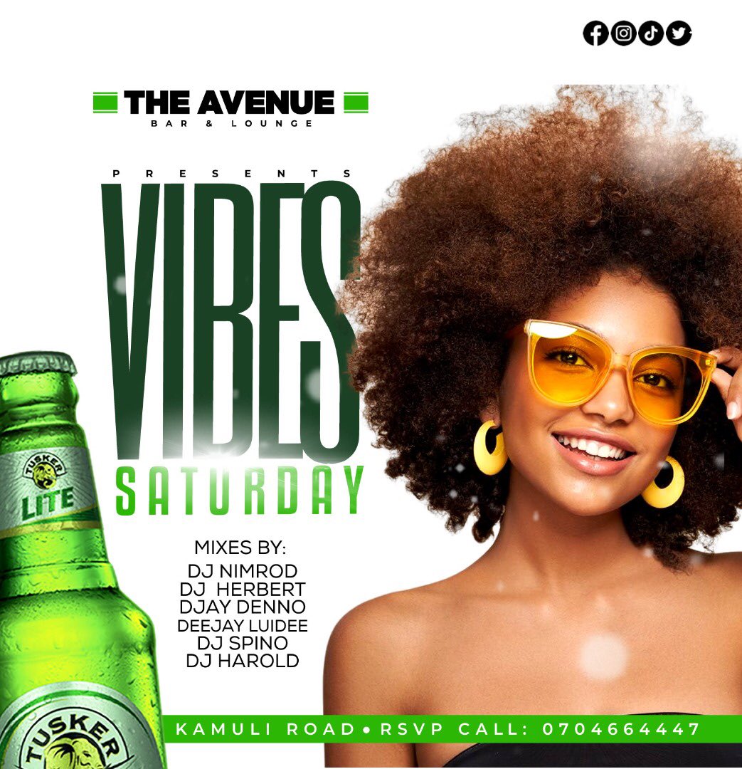theavenueug's tweet photo. It’s VIBES SATURDAY at the Avenue Bar and Lounge this weekend.  Come let’s have fun as we wind down the weekend immediately style. https://t.co/WEUqNCbESm
