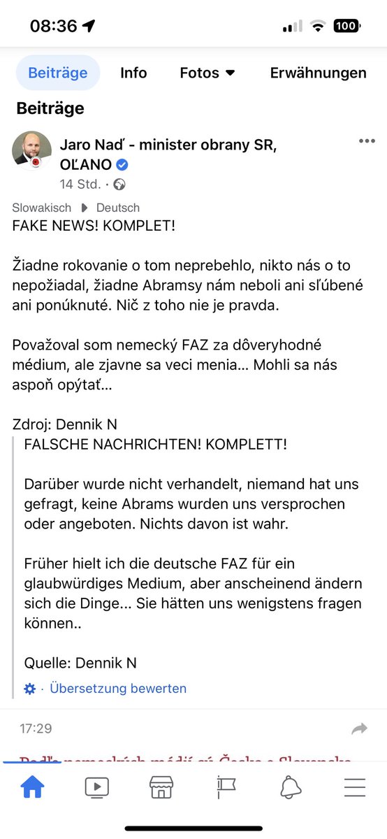 migrate89's tweet photo. KRASS: Der slowakische Verteidigungsminister Jaro Nad sagt, der FAZ-Bericht, die Slowakei würde Leos abgeben, ist „Fake News“. 

Die nächste! Es ist nur noch Wahnsinn, was abgeht. https://t.co/jVgSqjZGLR