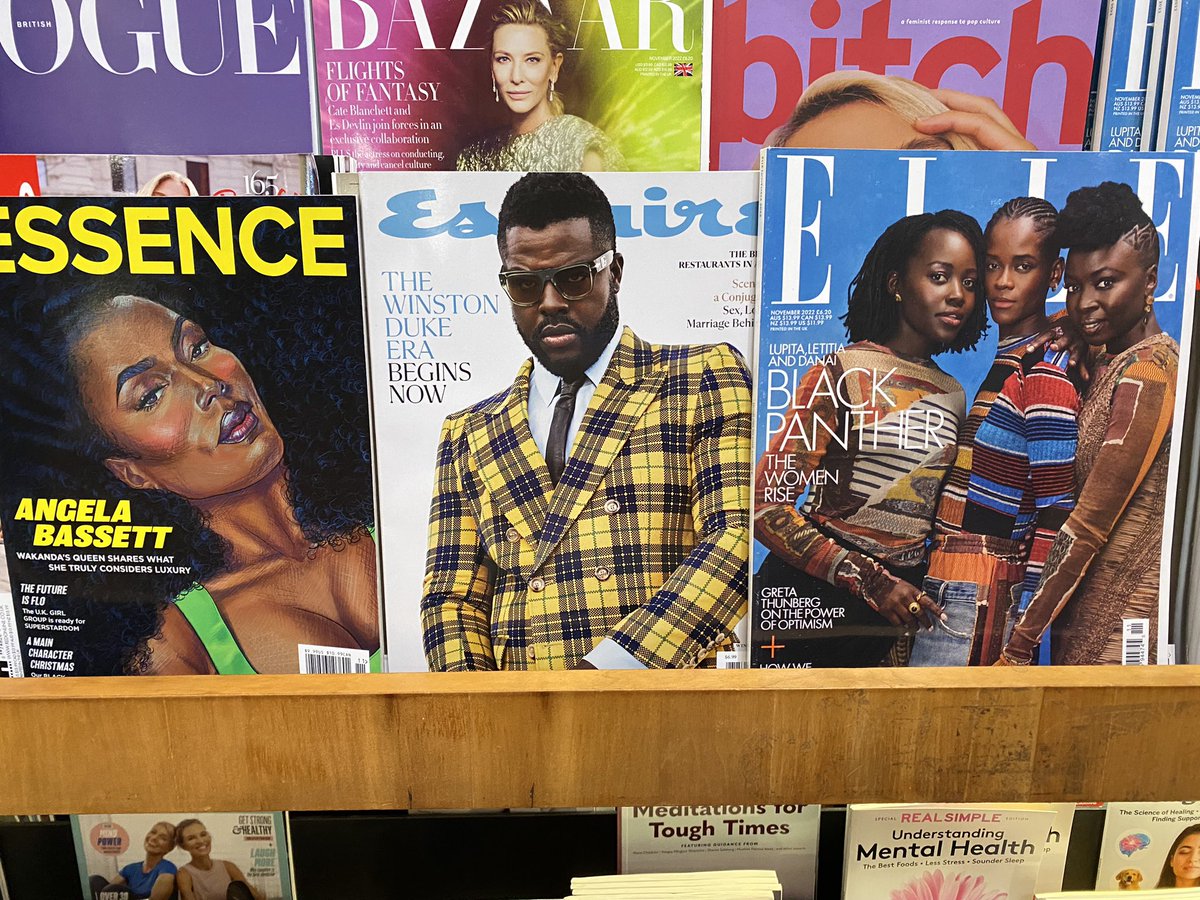 I remember as a kid I would hardly see a reflection of me on magazine covers. The magazines for us weren’t available everywhere. We on all the covers everywhere now! @ImAngelaBassett @Lupita_Nyongo @DanaiGurira @Winston_Duke #letitiawright #blackexcellence #WakandaForever