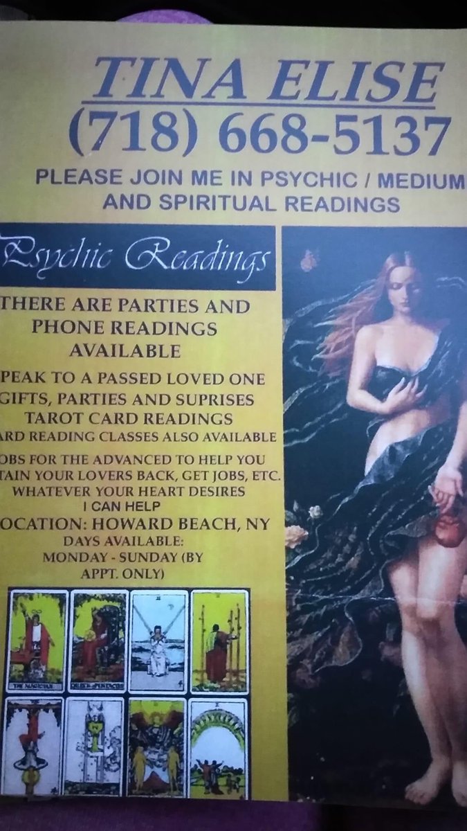 <a href="/MediumTinaElise/">TINA ELISE THE SINGER,AND ACTRESS</a> Hello everyone!  Help a sister out.  Tina Elise is an attractive medium that performs psychic readings.  Give her a call