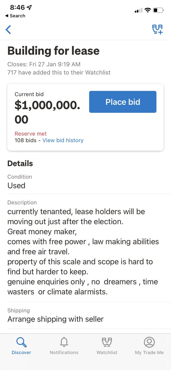 Wildnfree1984's tweet image. I love kiwis 🤣🤣 someone has listed the Wellington Parliament Beehive for sale on Trade me 🤣🤣🤣 trademe.co.nz/building-renov… comments are priceless 🤣🤣 #laughterIsGood #tradeMe #NewZealand #newzealandprimeminister #nzpol