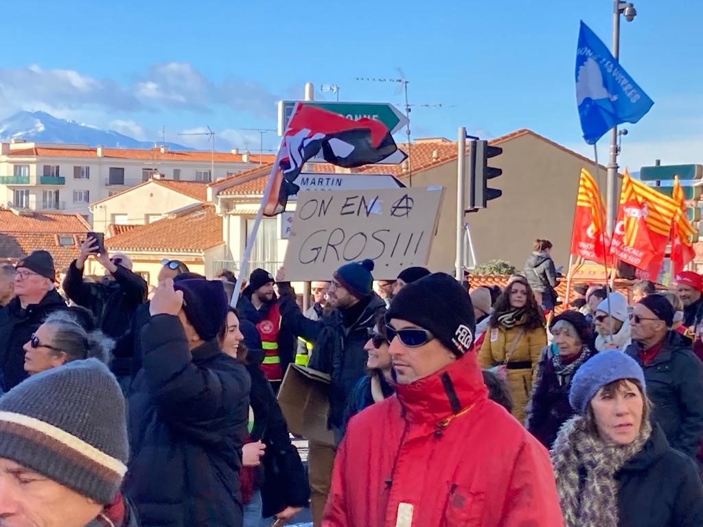 F3OccitanieLR's tweet image. #Perpignan : les #slogans et pancartes des #manifestants dans le #cortège #GreveGenerale19Janvier #ReformeDesRetraites #JeudiNoir #manifestation Photos FTV P.Georget et C.Llambrich. france3-regions.francetvinfo.fr/occitanie/hera…