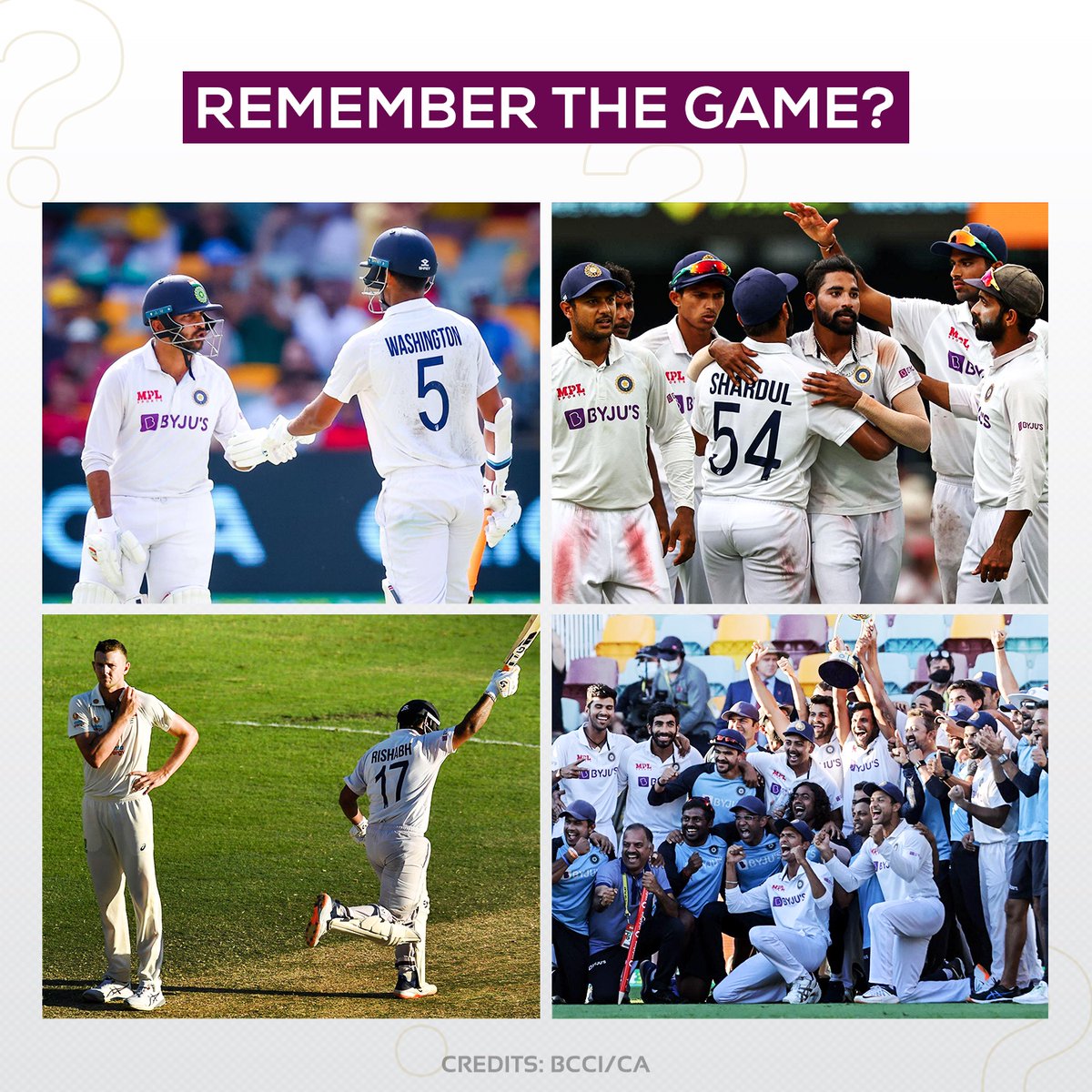 spektacom's tweet photo. #OnThisDay, a young Indian team breached the fortress GABA! 💪🏻🏏

What’s your favourite moment from this series? 🤔

#SpekTalk #Cricket #TestCricket #BorderGavaskarTrophy #Records #RishabhPant #ChePujara #IndianCricket https://t.co/hkezOsPrFu