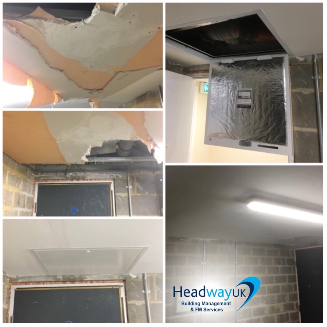 Ceiling repair, access hatch fitted and light fitting completed. 
#blockmanagement #propertymaintenance #beforeandafter #headwayuk