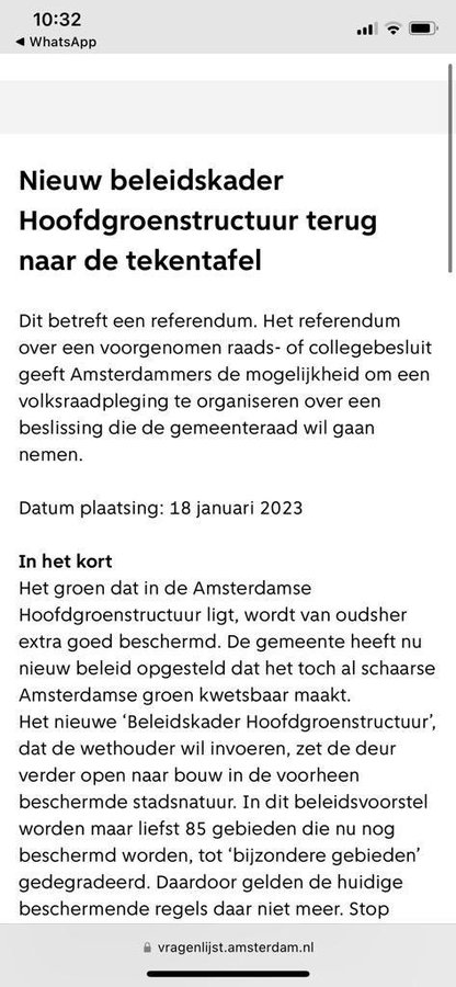 Teken voor referendum om ervoor te zorgen dat het schaarse groen in de Amsterdamse Hoofdgroenstructuur goed beschermd blijft.💚 #Amsterdam #referendum #democratie #natuur

Teken VOOR VRIJDAG 13.00 om het referendum mogelijk te maken: vragenlijst.amsterdam.nl/mrIWeb/mrIWeb.… ✍️