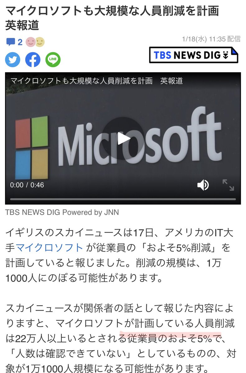 「Microsoftが人員を1万人削減。」とのニュースを見た時に、「すごい数削減するのね。」と驚いたが、よくよく調べてみると「従業員の約5%」とのこと。

絶対値と相対値で受け取る印象がここまで違うのは、製品の見せ方にも活かせるよねという話。