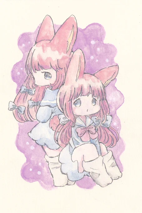 秘密のじかん。#イラスト #illustration #うさぎ #透明水彩 #アナログ絵 
