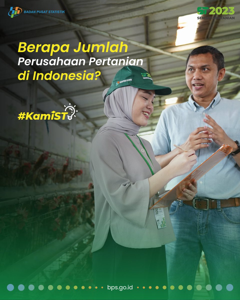 Perusahaan Pertanian di Indonesia

Berapa jumlah perusahaan pertanian di Indonesia?

Pada tahun 2022, BPS melakukan pemutakhiran Direktori Perusahaan Pertanian (DPP). Kegiatan ini adalah salah satu rangkaian kegiatan dari Sensus Pertanian 2023 (ST2023) yang dilakukan tahun 2022.