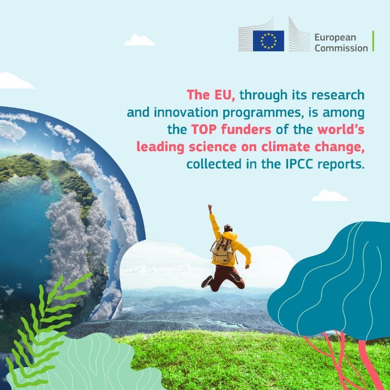 HorizonEU's tweet photo. 👏 CONGRATULATIONS to all researchers &amp; innovators striving for a better world!

Their #EUfunded projects advance our knowledge of climate change &amp; their results support the work of @IPCC_CH.

The more we know about climate change, the better solutions we can find! 👇

#HorizonEU