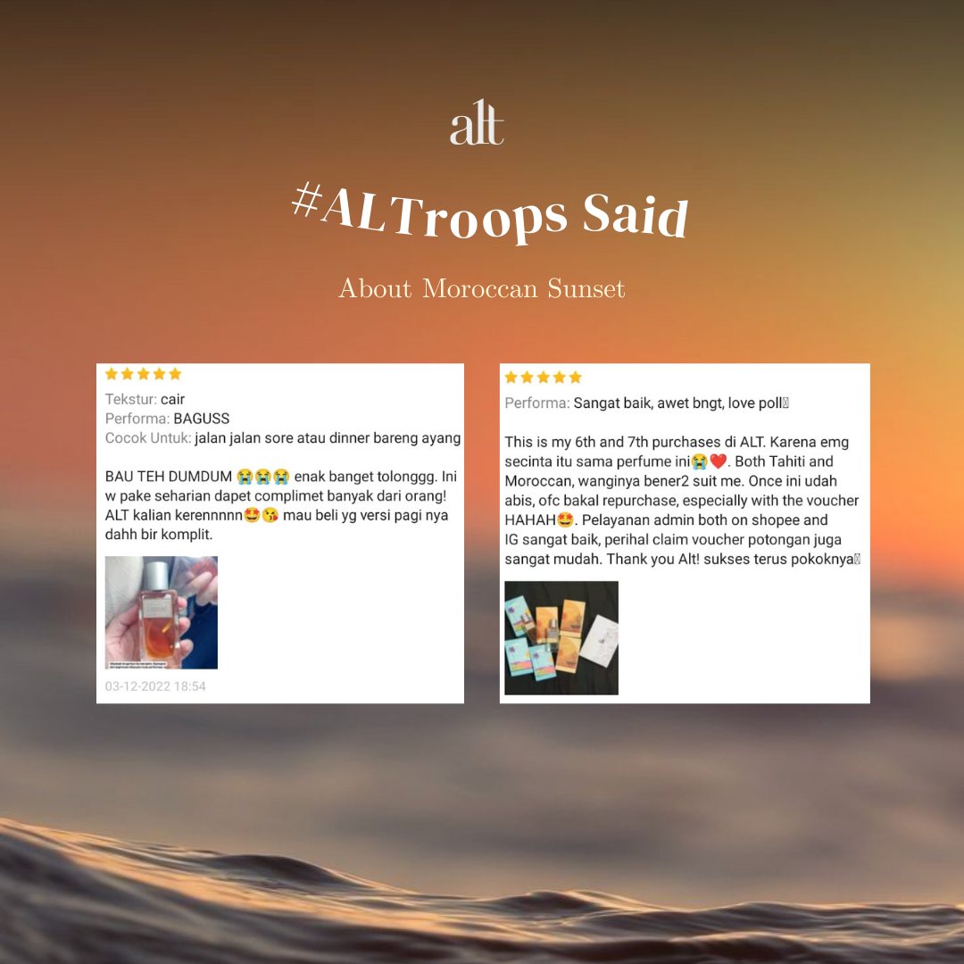 altperfumery's tweet photo. We are really touched and happy to see good reviews from Altroops! π»π
Thank you for giving such a great review about our #TheMS π
#LocalPerfume #ParfumIndonesia #perfumelover #perfumery #MoroccanSunset #TheMS #localbrandindonesia #parfumlokal #eaudeparfum https://t.co/l0PF0Q4mMo