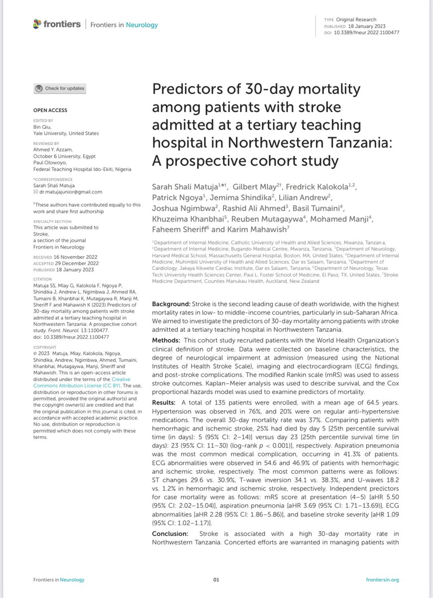 Sarah Matuja (@sarahmatuja) on Twitter photo Predictors of 30-day mortality among patients with #Stroke in #Tanzania <a href="/BugandoC/">bugando medical centre</a>. Concerted efforts are warranted to reduce early morbidity and mortality frontiersin.org/articles/10.33… <a href="/FrontNeurol/">Frontiers - Neurology</a> <a href="/wizara_afyatz/">Wizara ya Afya Tanzania 🇹🇿</a> <a href="/ummymwalimu/">Ummy Mwalimu</a> <a href="/prugajo1/">paschal ruggajo</a> #FutureStrokeLeaders Predictors of 30-day mortality among patients with #Stroke in #Tanzania <a href="/BugandoC/">bugando medical centre</a>. Concerted efforts are warranted to reduce early morbidity and mortality frontiersin.org/articles/10.33… <a href="/FrontNeurol/">Frontiers - Neurology</a> <a href="/wizara_afyatz/">Wizara ya Afya Tanzania 🇹🇿</a> <a href="/ummymwalimu/">Ummy Mwalimu</a> <a href="/prugajo1/">paschal ruggajo</a> #FutureStrokeLeaders