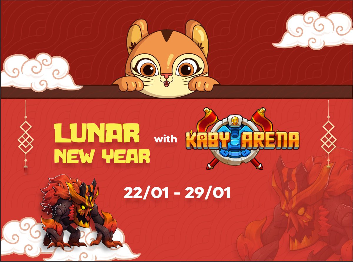 🎉 LUNAR  NEW  YEAR  2023  EVENT 🎉

Login &amp; Play to receive:
🧧  7000 shards
🎁 5 non NFT 5 stars heroes
🍀 Lottery for 50 NFTs of Grooten - the new race

👉 Details: medium.com/kaby-arena/kab…

#KabyArena