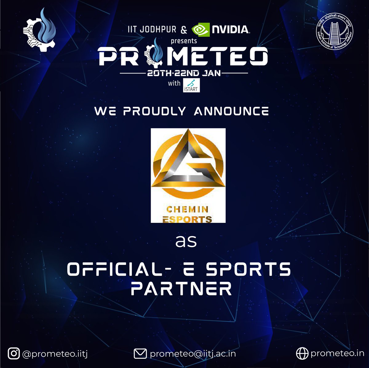 IITJ_Prometeo's tweet photo. We are excited to announce @cheminesports as our Official E-sports Partner for Prometeo'23

#prometeo #iit #iitjodhpur #iitj #tech #technology #techfest #collegefest #cheminesports #2023 #sponsor #entrepreneurial #entrepreneur #startup #engineering https://t.co/snHG8G1zd9