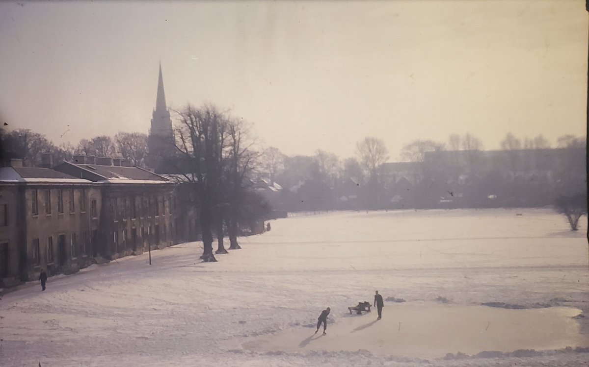 downingcollege's tweet image. #ThrowbackThursday 60 years ago this month #DowningCollege members enjoyed their very own #ice rink - helped along by some enterprising students! Photo taken by John Roberts (1962) from his North Range room inc. Master (Prof. Guthrie) seen skating on the right @DowningArchives