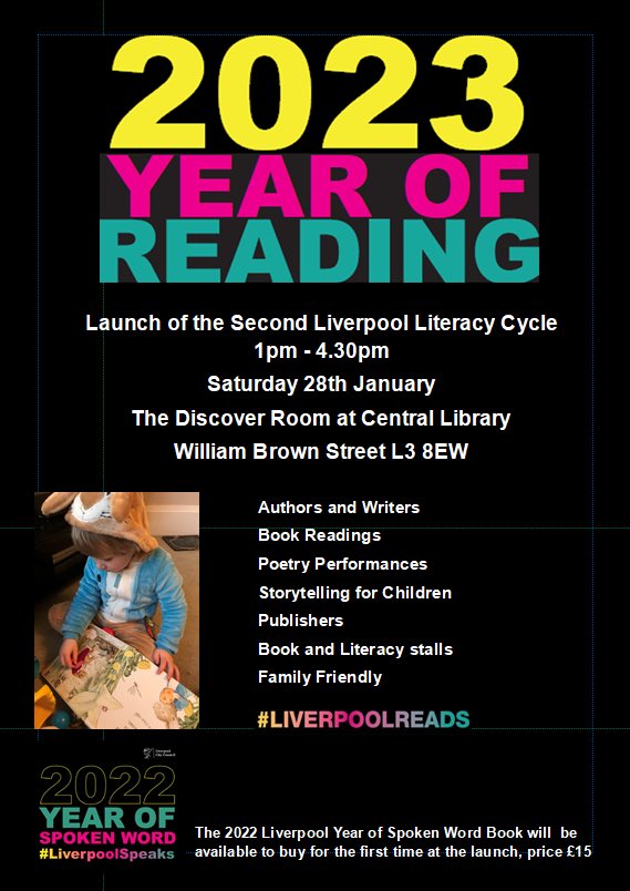 2023 Year of Reading:
LAUNCH of the Second 
Liverpool Literacy Cycle ( #LivLitCycle )
#authors #writers #bookreadings #poetryperformances #storytelling #publishers #bookstalls #literacystalls and all #familyfriendly
#liverpoolreads #liverpoolwrites #liverpoolspeaks