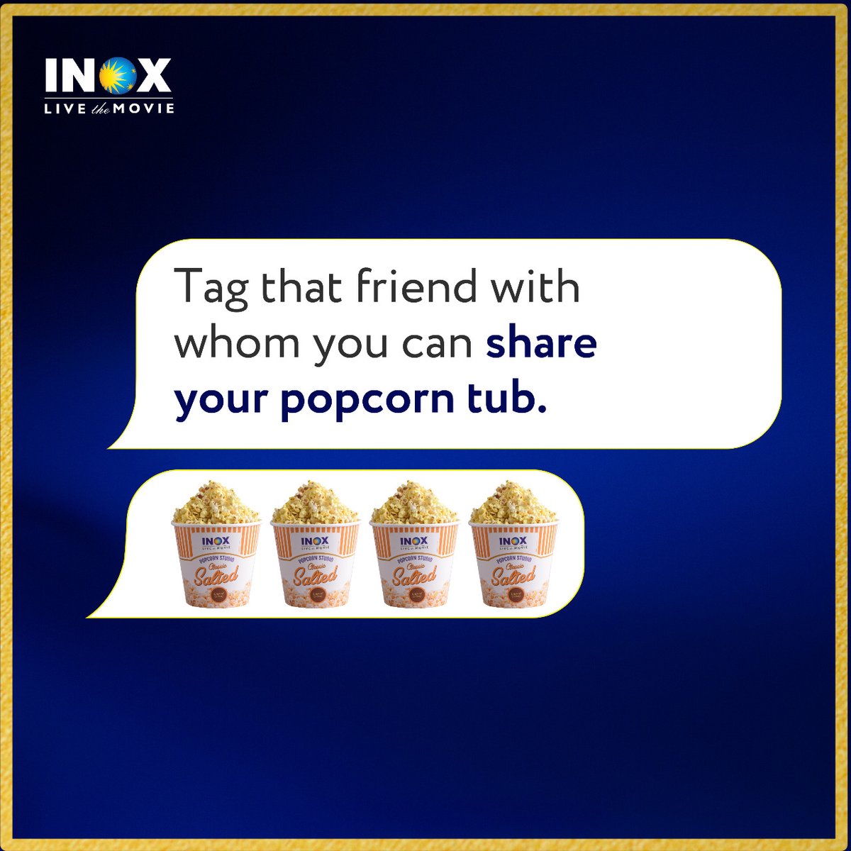 INOXMovies's tweet photo. We all have one friend with whom we can share our popcorn tubs. Tag that friend in the comments below!
#Popcorn #FoodPost #Food #INOXFood #Foodie #LiveTheMovie https://t.co/JhpJbc71a5