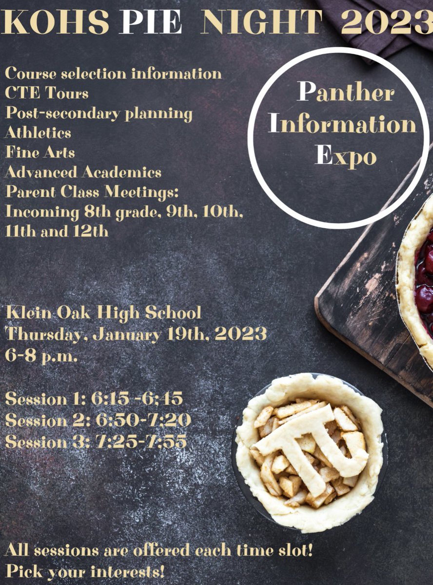 KOHS Counselors (@kohscounselors) on Twitter photo We hope to see you tonight for our annual <a href="/KleinOak/">Klein Oak HS</a> PIE π₯§ Night from 6-8 pm! Come learn more about all of the amazing programs we offer, course selection, and what to expect next year. <a href="/KleinISD/">Klein ISD</a> <a href="/KISD_CTE/">Klein ISD Career & Technical Education</a> <a href="/KleinISD_AdvAca/">Advanced Academics</a> <a href="/kleinfinearts/">Klein ISD Fine Arts</a> <a href="/KOHS_CCC/">KOHS College & Career</a> <a href="/FamilyKisd/">KISDFamilyEngagement</a> <a href="/KISDAthletics/">Keller ISD Athletics</a> We hope to see you tonight for our annual <a href="/KleinOak/">Klein Oak HS</a> PIE π₯§ Night from 6-8 pm! Come learn more about all of the amazing programs we offer, course selection, and what to expect next year. <a href="/KleinISD/">Klein ISD</a> <a href="/KISD_CTE/">Klein ISD Career & Technical Education</a> <a href="/KleinISD_AdvAca/">Advanced Academics</a> <a href="/kleinfinearts/">Klein ISD Fine Arts</a> <a href="/KOHS_CCC/">KOHS College & Career</a> <a href="/FamilyKisd/">KISDFamilyEngagement</a> <a href="/KISDAthletics/">Keller ISD Athletics</a>
