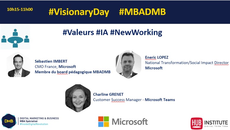 👉La Team @microsoftfrance est présente sur le plateau pour le #visionaryDay
👍 Merci à @sebimbert, @CharlineGrnt et @NricL
Le sujet: La collaboration au travail.
#valeurs #IA #NewWorking #MBADMB