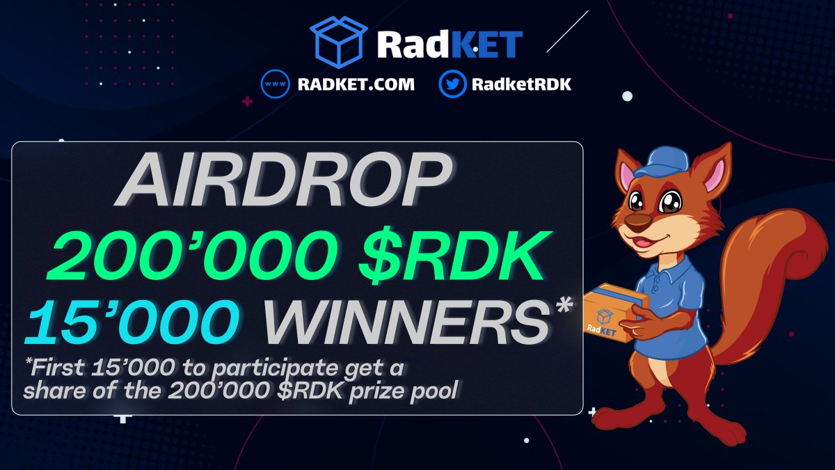 RadketRDK's tweet image. RadKET 200'000 $RDK #Airdrop #Giveaway

📦 First 15'000 participants get a share of the 200'000 $RDK Prize Pool  📦

👉 Follow - Like - Retweet
👉 Complete tasks giv.gg/radket200000

⏰ Finish 26 JAN, 3:00 PM GMT+1

#Radix #RadKET