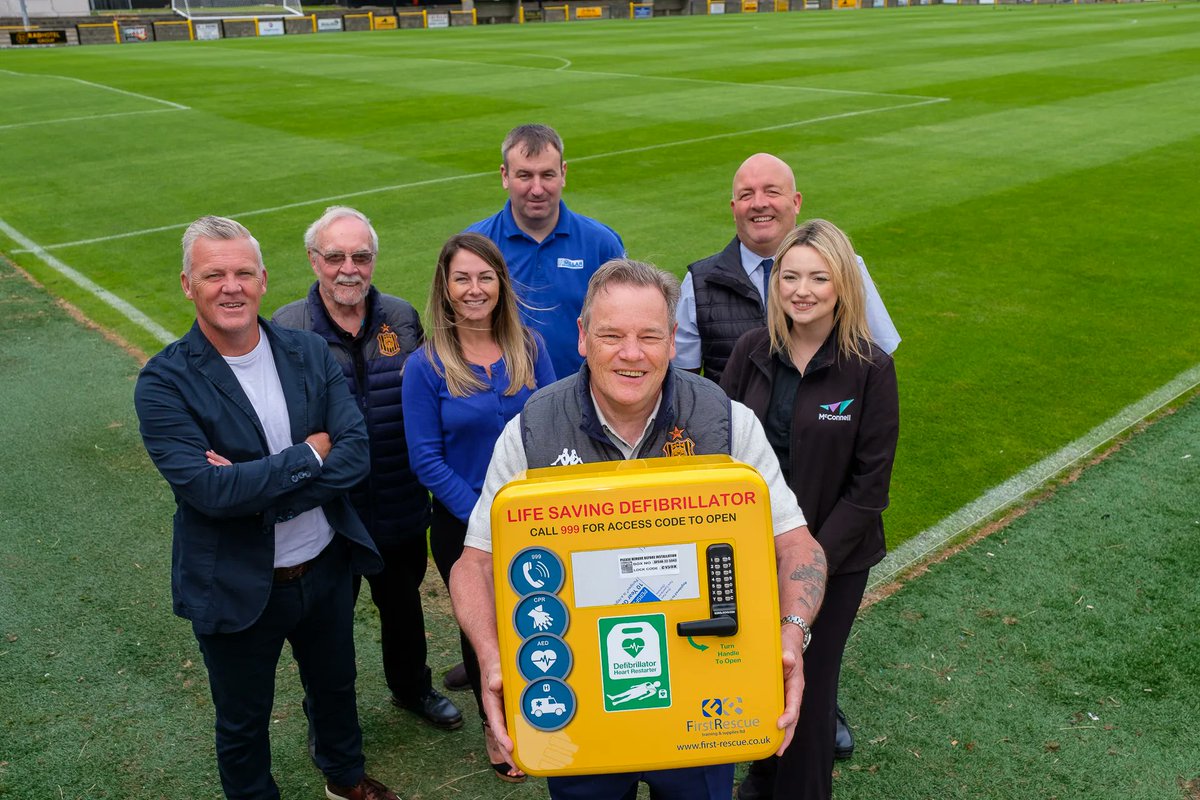 McConnell were delighted to provide @AuchinleckTalbot with a pitch-side defibrillator to support crowds on match days. Lauren, Tracy and Neil are with Keith Stewart (EAC), Colin Chisholm &amp; Campbell Peden (ATFC) and Craig Muir from Miller Electrics who fitted the unit.