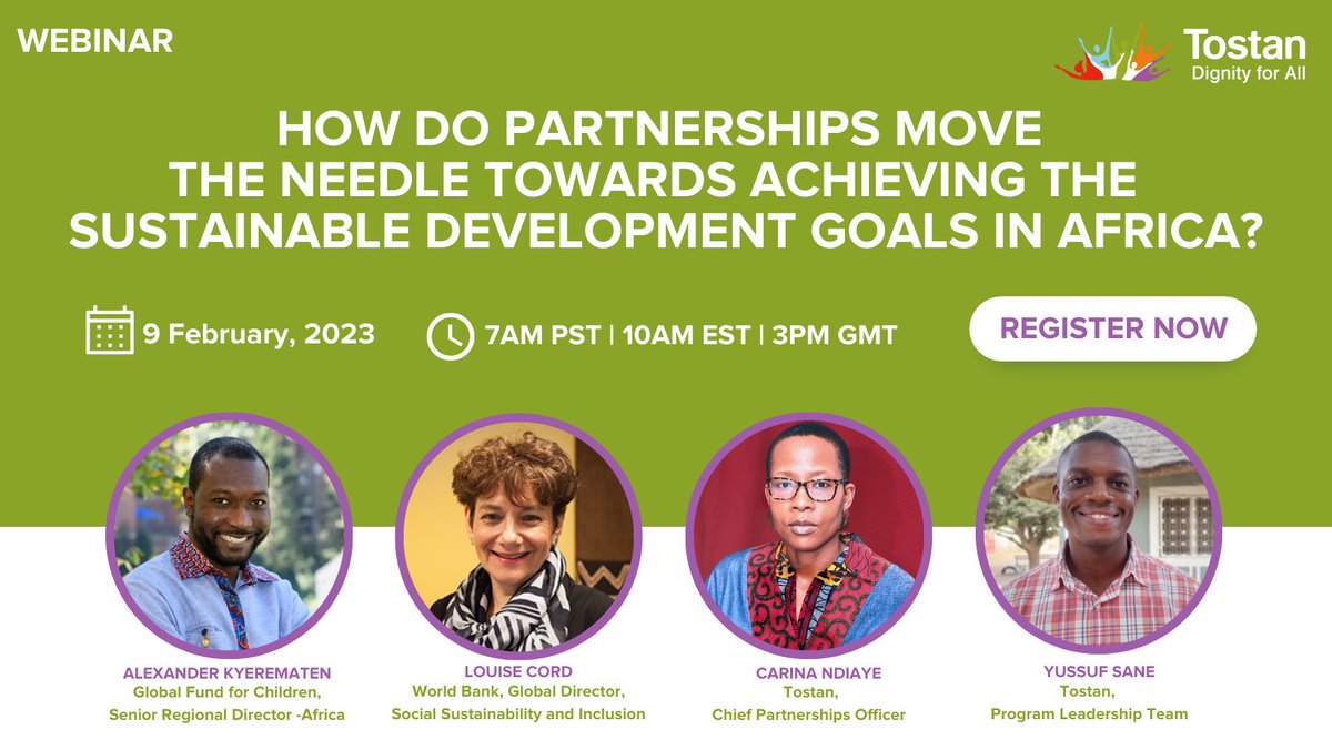 Tostan's tweet photo. Join Tostan & guest keynote speakers @LouiseCord and @@akakyerematen for a deep-dive discussion of how African partnerships can drive progress towards the #SDGs.
Thurs 9 February 2023, 7 PST | 10 EST | 15 GMT
Register now: https://t.co/avLzMdzsAL
#AfricanPartnership https://t.co/AAt5sZiwDw