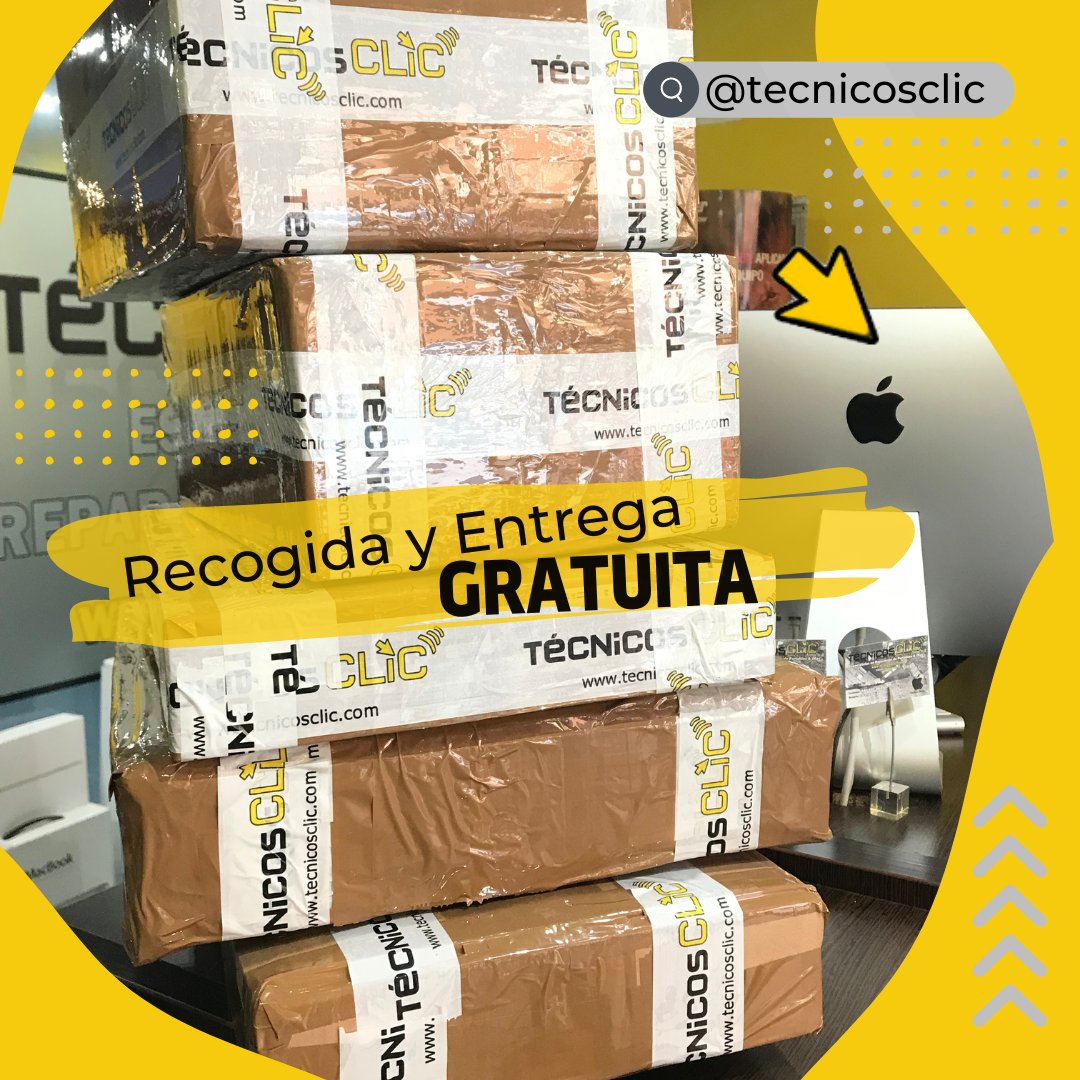 TecnicosCLiC's tweet photo. ¡¡Recogida y Entrega GRATUITA de tu equipo!! 👏👏 Te recogemos tu portátil o iMac en tu domicilio

#tecnicosclic #felizjueves #reparacionapple #apple #serviciotecnico  #imac #recogidagratuita #entregagratuita #macbook #repararmacbook #transporte #recogidagratis #seur https://t.co/ZwER4y1M1g