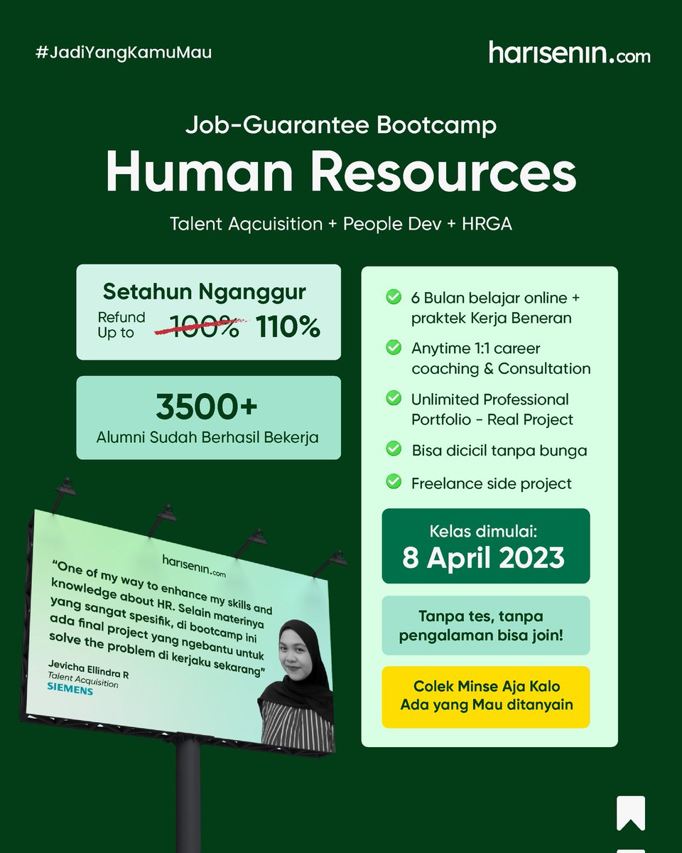 harisenincom's tweet photo. Nah, buat Risers yang mau belajar lebih lanjut tentang tools-tools di atas, kamu bisa join di ✨️Bootcamp Human Resourses https://t.co/zeZWIQGxrh✨️  

Tanpa tes✔️
Tanpa harus dari background HR✔️ https://t.co/WkDi1bW5fE