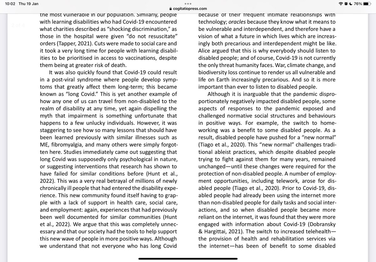 Here are a few extracts from the editorial we wrote for the special issue ‘Disability and Social Inclusion: Lessons from the Pandemic’ for the journal Social Inclusion.✍️ Open access and out now 📘

cogitatiopress.com/socialinclusio…