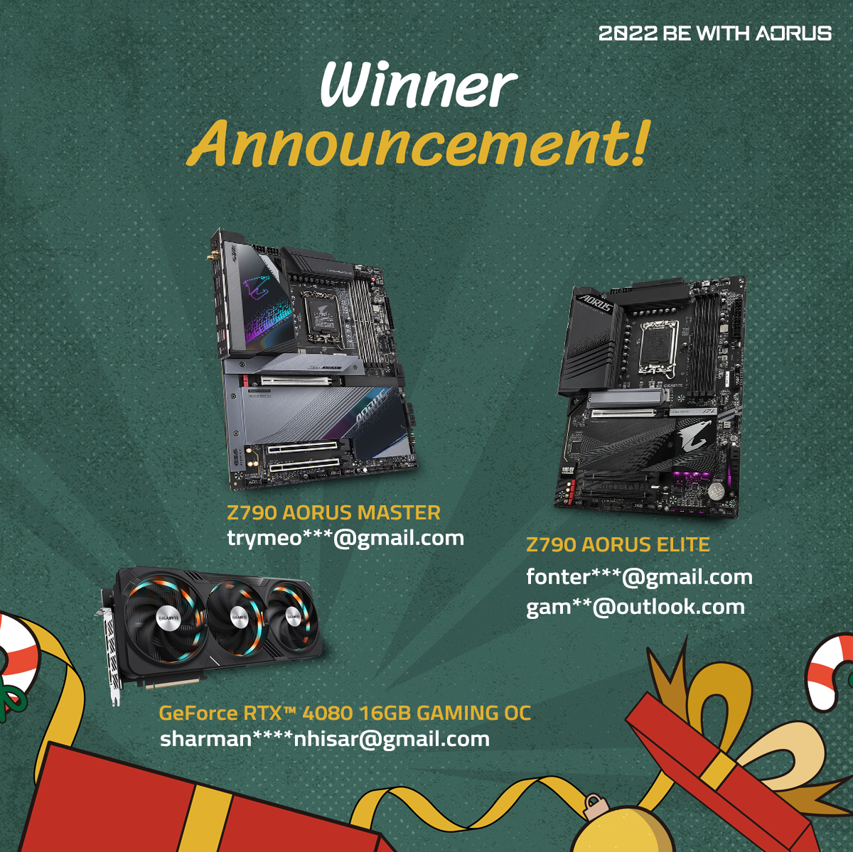 AORUS_Nordic's tweet photo. 2022 Be With AORUS Winner Announcement!
Congrats to all the winners of the AORUS XMAS &amp; New Year giveaway! Please see your email for the next step! Thank you all for participating in our event.😍

#AORUS #GIGABYTE #BeWithAORUS
#AORUSXmas #CHIBI #HappyHoliday #Xmas #TeamUpFightOn https://t.co/v7n2HI9Gfh