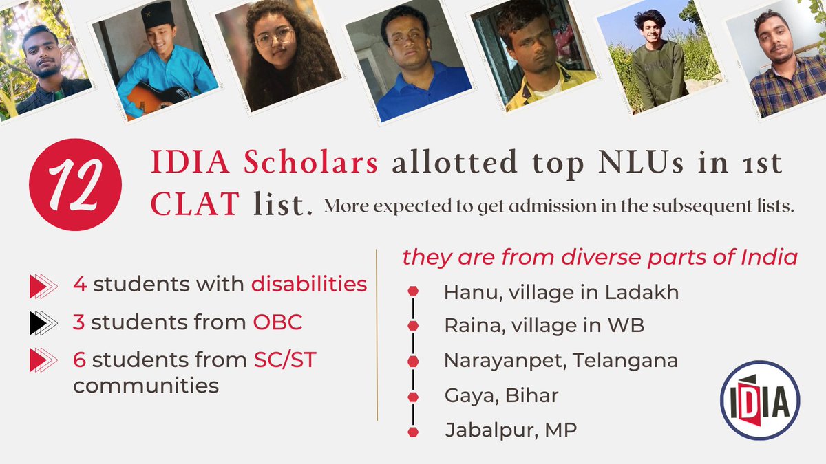 IDIALaw's tweet photo. 📢We welcome 12 #IDIAScholars as part of our 2023 batch!

We are extremely proud of these talented young law aspirants who worked relentlessly to crack #CLAT.

Watch this space for more details about these future #ChangeMakers soon.

#Diversity #IDIALaw https://t.co/iDSCHvorHd