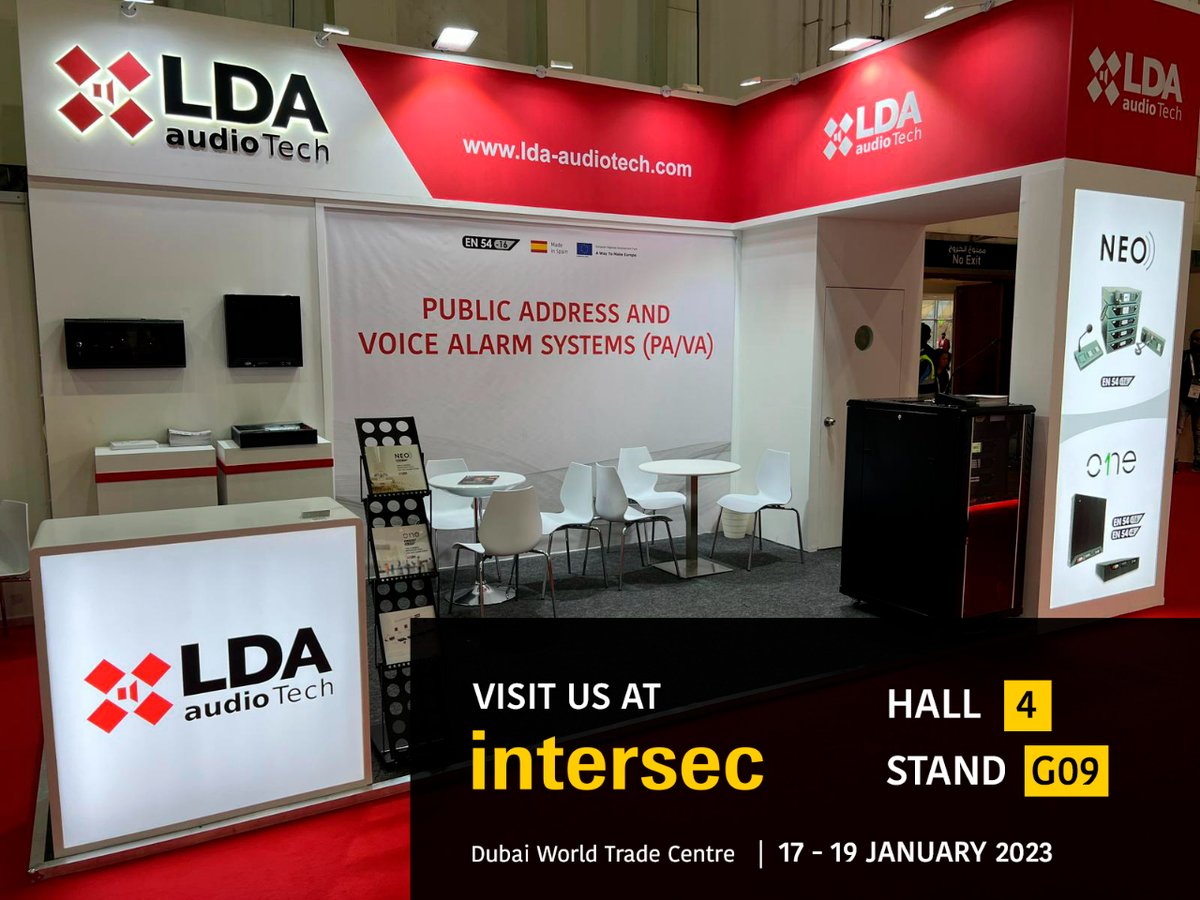 LDAAudioTech's tweet image. ⏳ Today is the last day at @Intersec, you still have time to drop in and see us. 
#LDA #LDAAudioTech #Intersec2023 #Intersec #Dubai #UAE #MiddleEast #tradeshows #intersecexpo #liveexpo #firesafety #dubaievents #dubaiexpo #messefrankfurt #middleeastevents #safety #technology