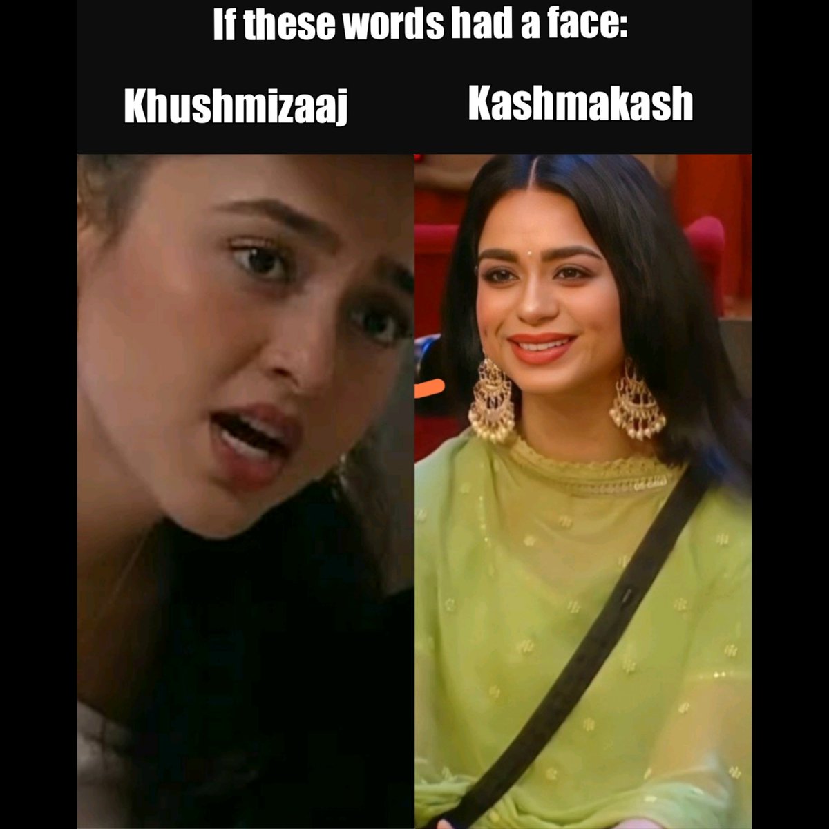 Are you team Khushmizaaj or team Kashmakash? 😍💜💥

#glamsham #TejasswiPrakash #SoundaryaSharma #memes #glamshammemes #BiggBoss #BiggBoss16 #biggboss16memes #biggbosssmemes #BiggBoss15 #tejatroops #SoundaryaStars <a href="/soundarya_20/">Soundarya Sharma</a> <a href="/itsmetejasswi/">Tejasswi Prakash</a>