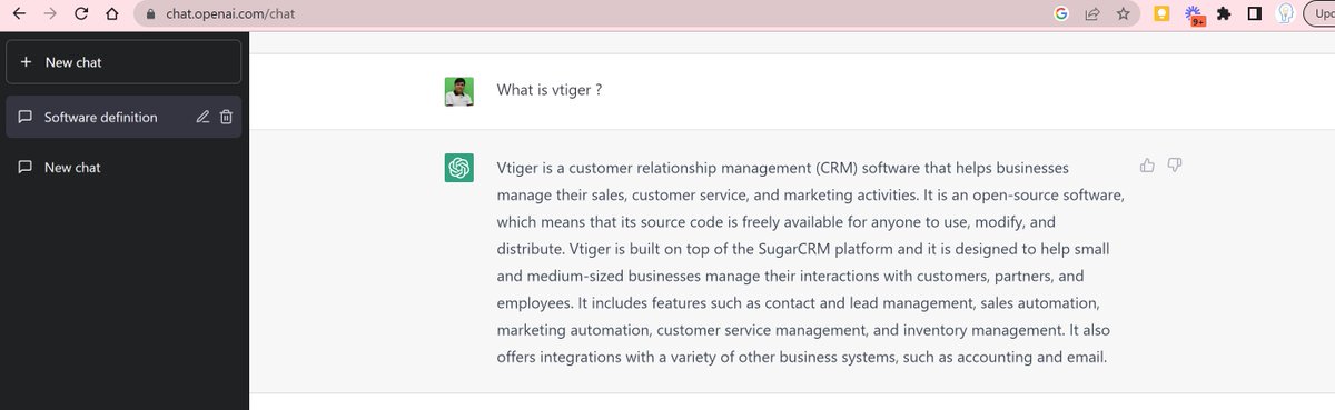 crmtiger's tweet photo. What is vTiger?
What is OpenSource CRM?
Hmm. , ChatGPT a genius. Small and Smart answer for anyone to understand ... Keep it up ChatGPT !!!
#vtiger #crm @crmtiger @ChatGPT #Answer #smartanswer #question #questionandanswer #opensource https://t.co/Rr8jd3OQWY