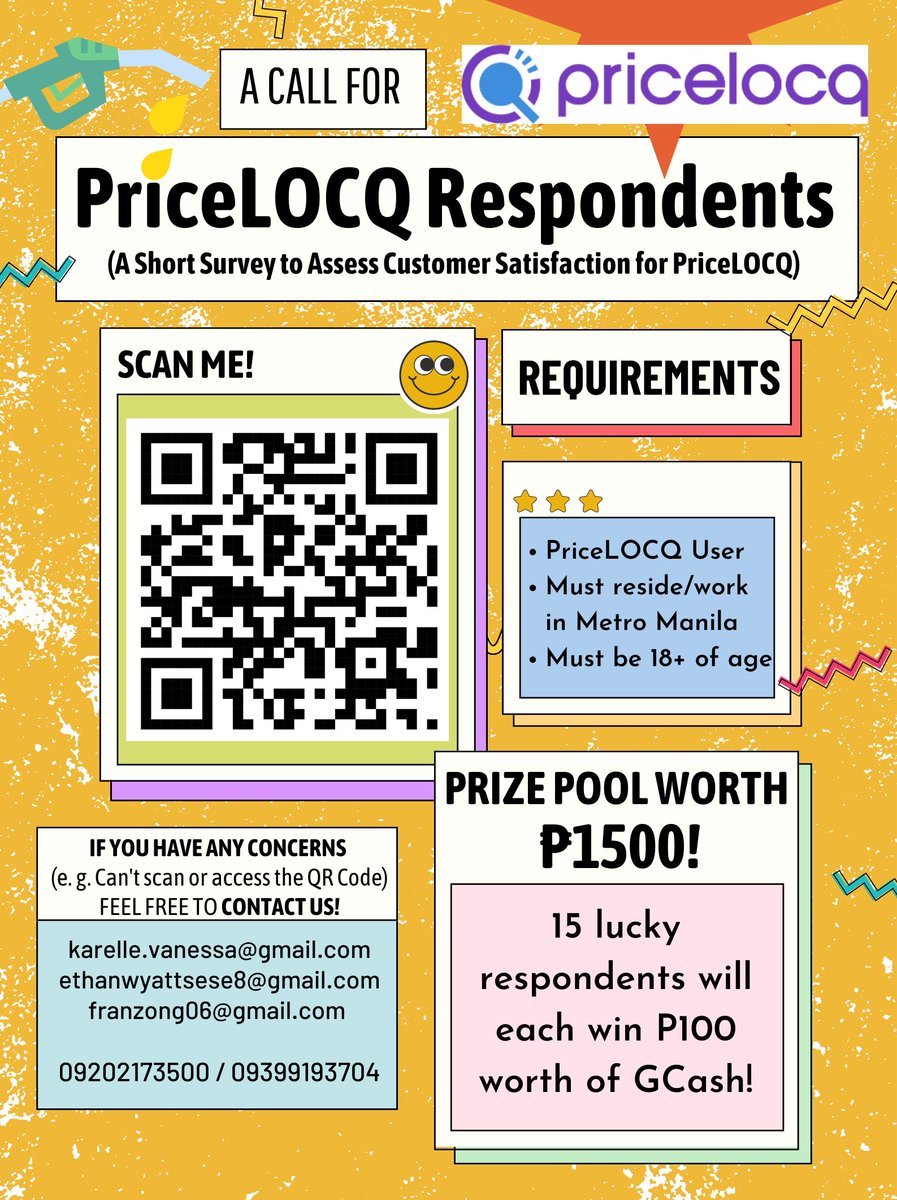 karellevanessa_'s tweet photo. 𝙂𝙊𝙏 𝘼 𝙈𝙄𝙉𝙐𝙏𝙀? 

We are Senior High School Students from the Ateneo de Manila University, gathering respondents regarding consumers who use PriceLOCQ in Metro Manila. We would appreciate if you would be able to to answer our survey! 

CLICK 👉🏻 https://t.co/kLDhDcMwiv https://t.co/TI5GGFOmxS